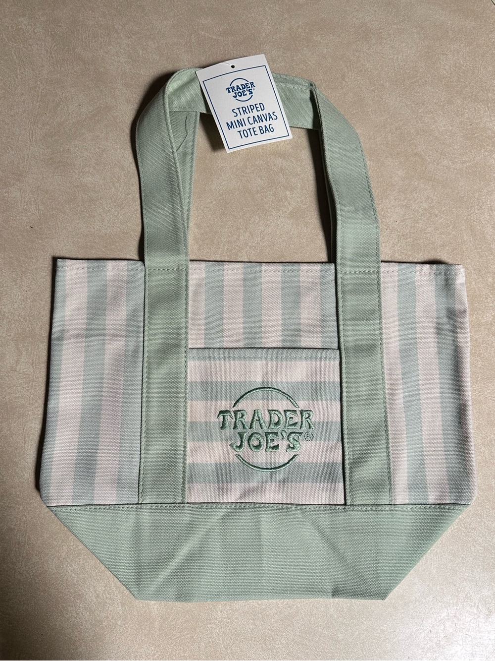 Striped Mini Canvas Tote - Mint